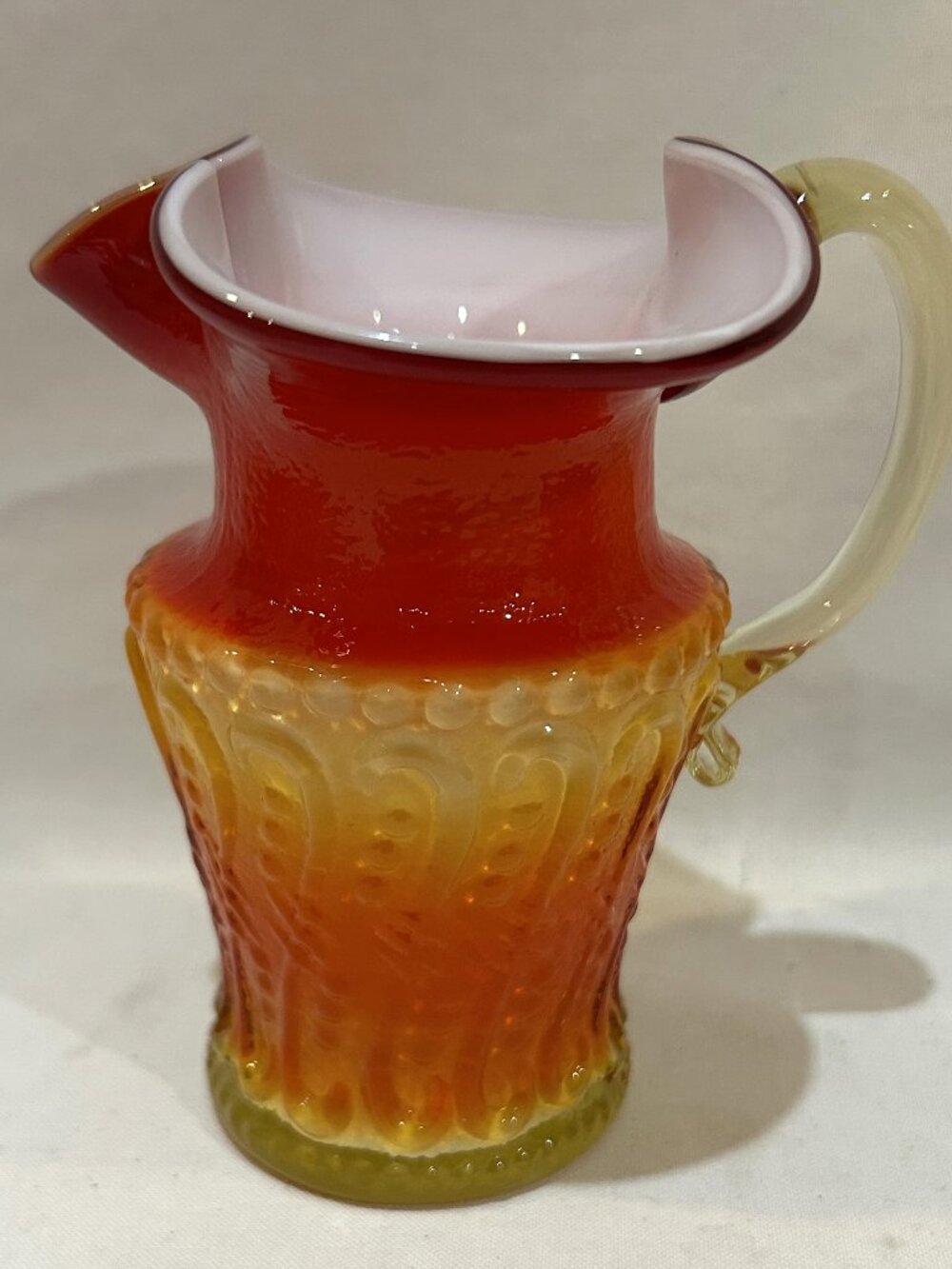 Kanawha Cased Glass Amberina Patterned Creamer Pitcher